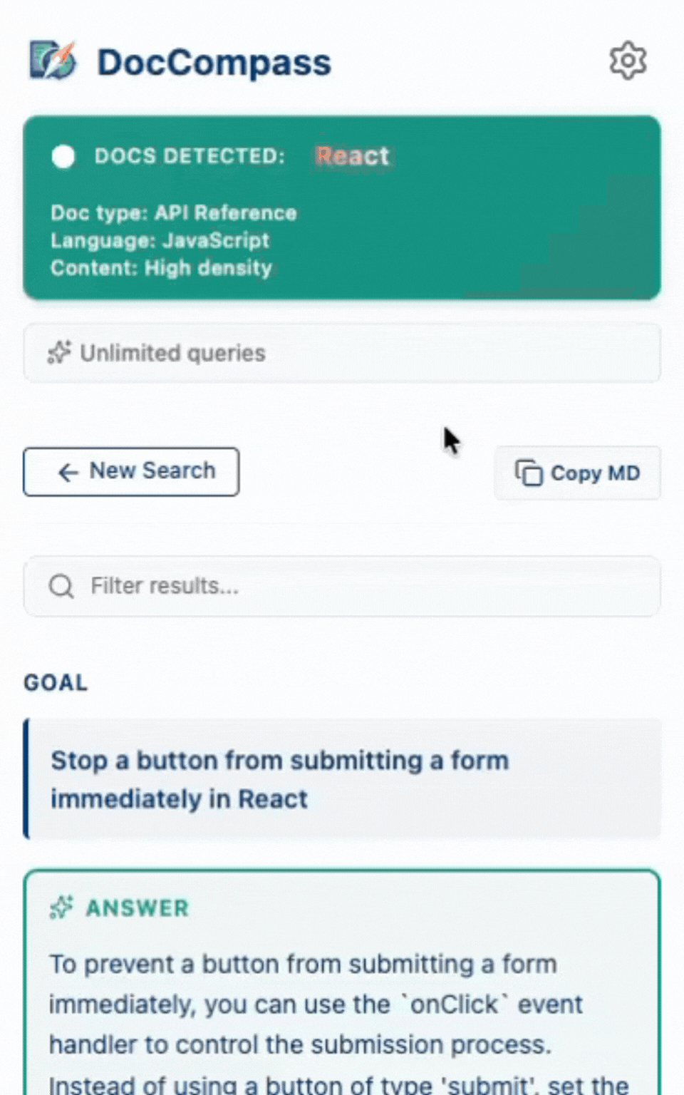 DocCompass response sample animation